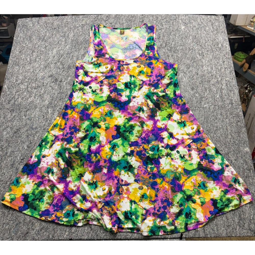24/7 Comfort Apparel Womens 3X Abstract Floral‎ Watercolor A-Line Tank Dress